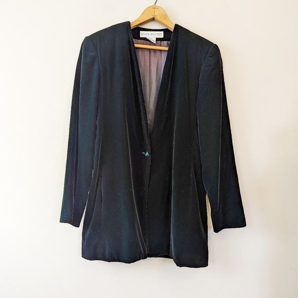 Vintage Green Velvet Single Button V-neck Blazer - Picture 2 of 12